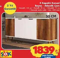 TİAMOB 4 KAPAKLI KONSOL BEYAZ - ATLANTİK ÇAM